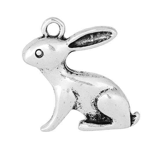 Picture of Zinc Based Alloy Easter Charms Rabbit Animal Antique Silver Color 26mm(1") x 25mm(1"), 10 PCs