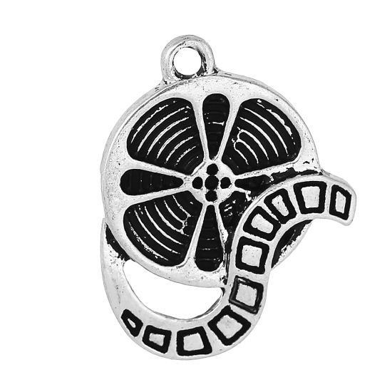 Picture of Zinc Metal Alloy Charms Movie Reel Antique Silver Color 23mm( 7/8") x 18mm( 6/8"), 10 PCs