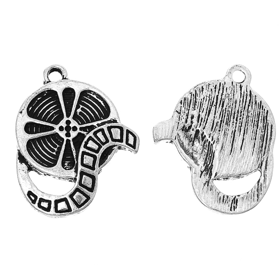 Picture of Zinc Metal Alloy Charms Movie Reel Antique Silver Color 23mm( 7/8") x 18mm( 6/8"), 10 PCs