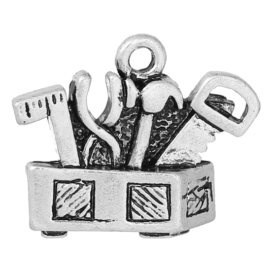 Bild von Zinklegierung Charm Anhänger Werkzeugkasten  Antiksilber 22mm x 18mm, 10 Stücke