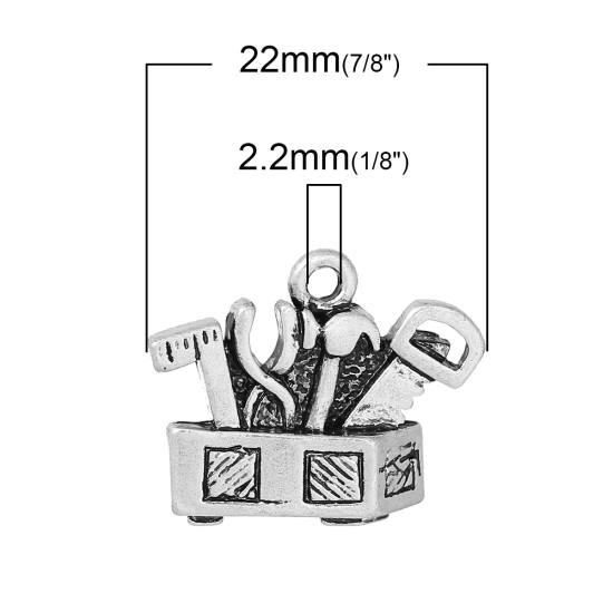 Bild von Zinklegierung Charm Anhänger Werkzeugkasten  Antiksilber 22mm x 18mm, 10 Stücke