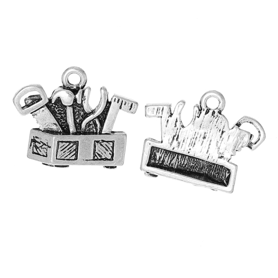Bild von Zinklegierung Charm Anhänger Werkzeugkasten  Antiksilber 22mm x 18mm, 10 Stücke
