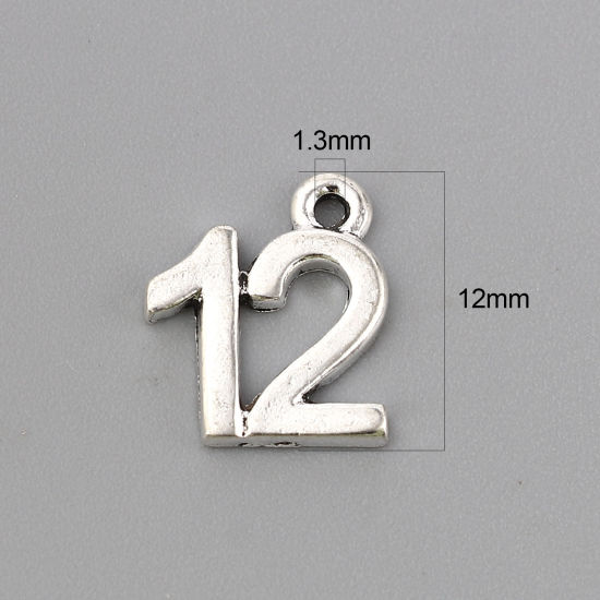 Imagen de Zamak Colgantes Charms Número Argentado Mensaje " 12 " 12mm x 11mm, 30 Unidades