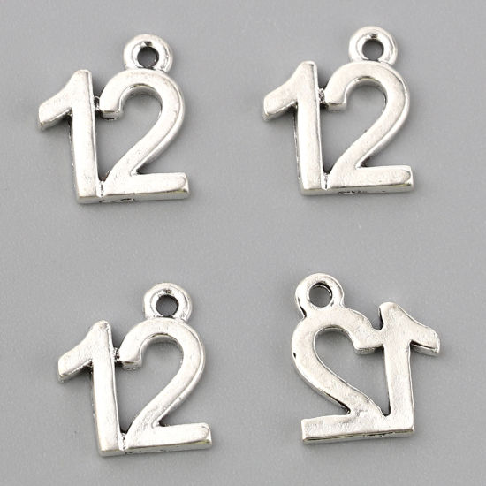 Imagen de Zamak Colgantes Charms Número Argentado Mensaje " 12 " 12mm x 11mm, 30 Unidades