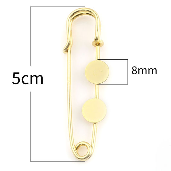 Picture of Copper & Iron Based Alloy Cabochon Settings Pin Brooches Findings Pin Gold Plated Round Glue On (Fits 8mm Dia.) 5cm x 1.4cm, 10 PCs