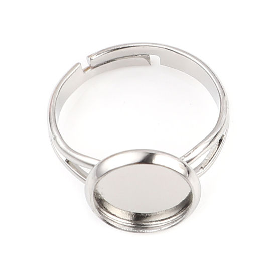 Picture of Brass Cabochon Settings Rings Round Silver Tone Cabochon Settings (Fit 10mm Dia.) 17.3mm(US Size 7), 10 PCs                                                                                                                                                   