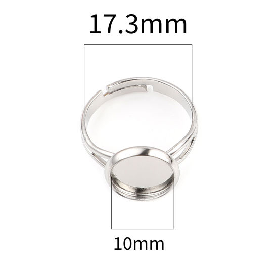 Bild von Messing Cabochon Fassung Ring Rund Silberfarbe Cabochon Fassung (Für 10mm) 17.3mm（US Größe:7), 10 Stück                                                                                                                                                       