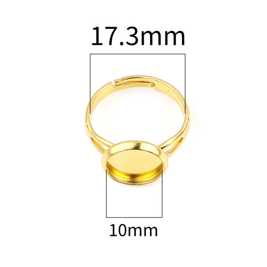 真鍮 カボションセッティング リング 指輪 円形 金メッキ 台座付 (適応サイズ: 10mm） 17.3mm（日本サイズ約14号）、 10 個                                                                                                                                                                                        の画像
