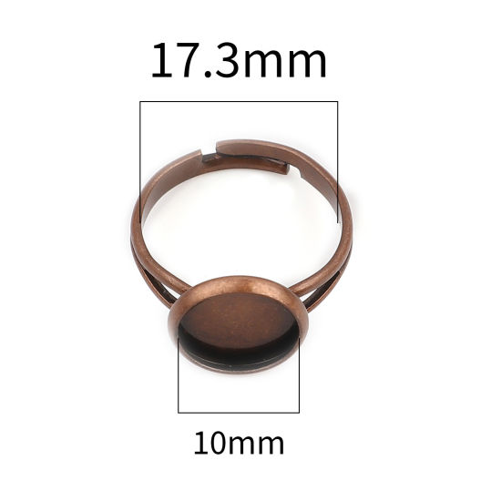 Picture of Brass Cabochon Settings Rings Round Antique Copper Cabochon Settings (Fit 10mm Dia.) 17.3mm(US Size 7), 10 PCs                                                                                                                                                
