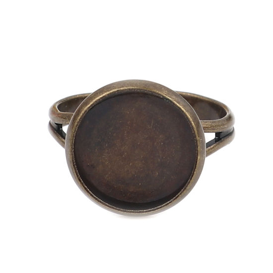 真鍮 カボションセッティング リング 指輪 円形 真鍮古美 台座付 (適応サイズ: 12mm） 17.3mm（日本サイズ約14号）、 10 個                                                                                                                                                                                        の画像