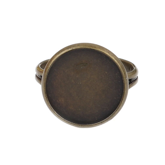 真鍮 カボションセッティング リング 指輪 円形 真鍮古美 台座付 (適応サイズ: 14mm） 17.3mm（日本サイズ約14号）、 10 個                                                                                                                                                                                        の画像