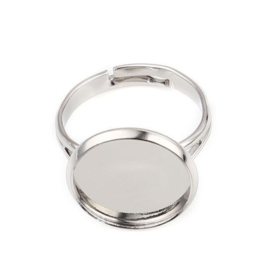 Bild von Messing Cabochon Fassung Ring Rund Silberfarbe Cabochon Fassung (Für 14mm) 17.3mm（US Größe:7), 10 Stück                                                                                                                                                       