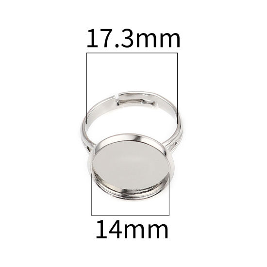 Picture of Brass Cabochon Settings Rings Round Silver Tone Cabochon Settings (Fit 14mm Dia.) 17.3mm(US Size 7), 10 PCs                                                                                                                                                   