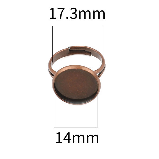 Picture of Brass Cabochon Settings Rings Round Antique Copper Cabochon Settings (Fit 14mm Dia.) 17.3mm(US Size 7), 10 PCs                                                                                                                                                