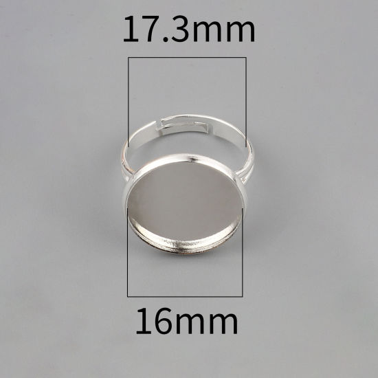真鍮 カボションセッティング リング 指輪 円形 銀メッキ 台座付 (適応サイズ: 16mm） 17.3mm（日本サイズ約14号）、 10 個                                                                                                                                                                                        の画像