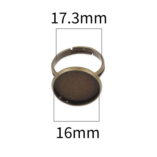 真鍮 カボションセッティング リング 指輪 円形 真鍮古美 台座付 (適応サイズ: 16mm） 17.3mm（日本サイズ約14号）、 10 個                                                                                                                                                                                        の画像