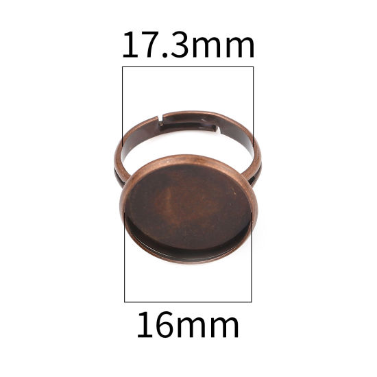 真鍮 カボションセッティング リング 指輪 円形 赤銅色 台座付 (適応サイズ: 16mm） 17.3mm（日本サイズ約14号）、 10 個                                                                                                                                                                                         の画像