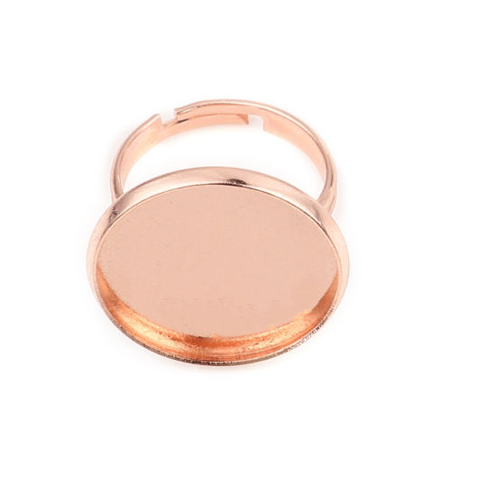 Picture of Brass Cabochon Settings Rings Round Rose Gold Cabochon Settings (Fit 20mm Dia.) 17.3mm(US Size 7), 10 PCs                                                                                                                                                     