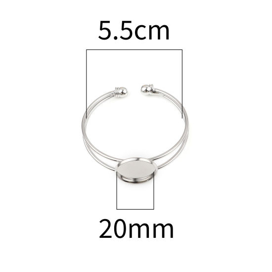 Picture of Brass Cabochon Settings Open Cuff Bangles Bracelets Round Silver Tone Cabochon Settings (Fit 20mm Dia.) 17cm(6 6/8") long, 2 PCs                                                                                                                              