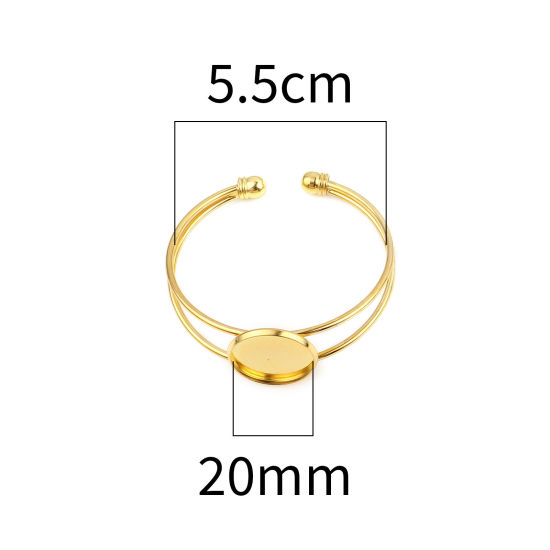 Picture of Brass Cabochon Settings Open Cuff Bangles Bracelets Round Gold Plated Cabochon Settings (Fit 20mm Dia.) 17cm(6 6/8") long, 2 PCs                                                                                                                              