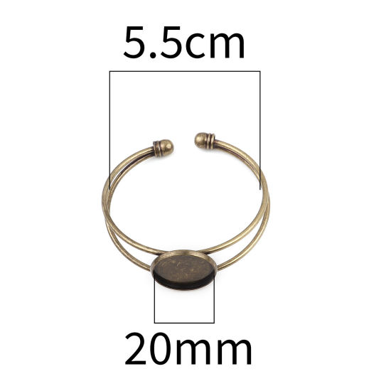Bild von Messing Cabochon Fassung Offen Manschette Armreife Armband Rund Bronzefarbe Cabochon Fassung (Für 20mm) 17cm lang, 2 Stück                                                                                                                                    