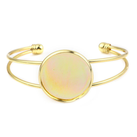 Picture of Brass Cabochon Settings Open Cuff Bangles Bracelets Round Gold Plated Cabochon Settings (Fit 25mm Dia.) 17cm(6 6/8") long, 2 PCs                                                                                                                              
