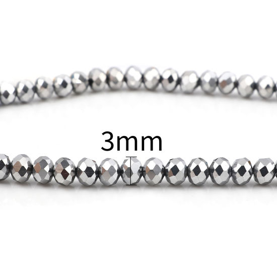 Picture of Glass Beads Round Silver Color Plating Faceted About 3mm Dia, Hole: Approx 0.8mm, 37cm(14 5/8") - 36.5cm(14 3/8") long, 5 Strands (Approx 138 PCs/Strand)