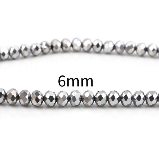 Picture of Glass Beads Round Silver Color Plating Faceted About 6mm Dia, Hole: Approx 1.3mm, 45cm(17 6/8") - 44cm(17 3/8") long, 2 Strands (Approx 92 PCs/Strand)