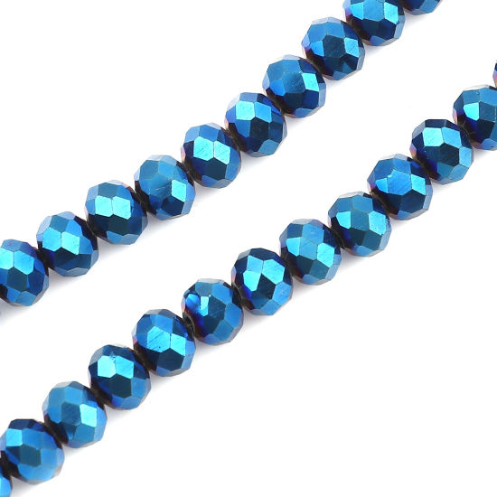 Picture of Glass Beads Round Blue Plating Faceted About 6mm Dia, Hole: Approx 1.3mm, 45cm(17 6/8") - 44cm(17 3/8") long, 2 Strands (Approx 92 PCs/Strand)