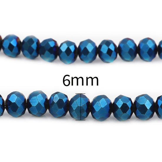 Picture of Glass Beads Round Blue Plating Faceted About 6mm Dia, Hole: Approx 1.3mm, 45cm(17 6/8") - 44cm(17 3/8") long, 2 Strands (Approx 92 PCs/Strand)