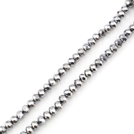 Picture of Glass Beads Round Silver Color Plating Faceted About 8mm Dia, Hole: Approx 1.4mm, 42cm(16 4/8") - 41cm(16 1/8") long, 2 Strands (Approx 68 PCs/Strand)