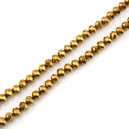 Picture of Glass Beads Round Golden Plating Faceted About 8mm Dia, Hole: Approx 1.4mm, 42cm(16 4/8") - 41cm(16 1/8") long, 2 Strands (Approx 68 PCs/Strand)
