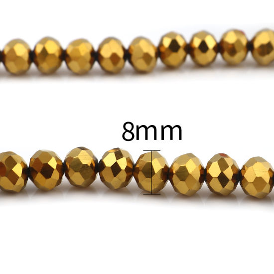 Picture of Glass Beads Round Golden Plating Faceted About 8mm Dia, Hole: Approx 1.4mm, 42cm(16 4/8") - 41cm(16 1/8") long, 2 Strands (Approx 68 PCs/Strand)