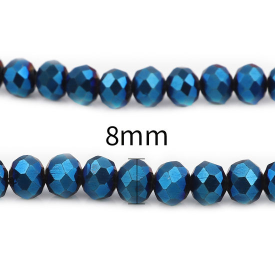 Picture of Glass Beads Round Blue Plating Faceted About 8mm Dia, Hole: Approx 1.4mm, 42cm(16 4/8") - 41cm(16 1/8") long, 2 Strands (Approx 68 PCs/Strand)
