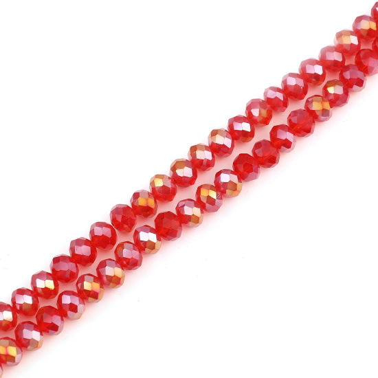 Image de Perles en Verre Rond Rouge Couleur AB à Facettes Placage, Env. 4mm Dia, Trou: 0.9mm, 49.5cm - 48.5cm long, 2 Enfilades (env. 140 Pcs/Enfilade)