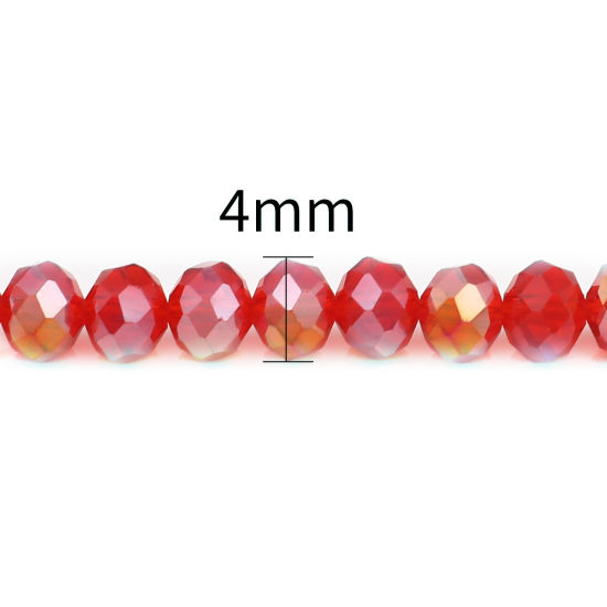 Image de Perles en Verre Rond Rouge Couleur AB à Facettes Placage, Env. 4mm Dia, Trou: 0.9mm, 49.5cm - 48.5cm long, 2 Enfilades (env. 140 Pcs/Enfilade)