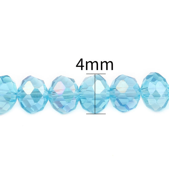 Picture of Glass Beads Round Lake Blue AB Rainbow Color Plating Faceted About 4mm Dia, Hole: Approx 0.9mm, 49.5cm(19 4/8") - 48.5cm(19 1/8") long, 2 Strands (Approx 140 PCs/Strand)