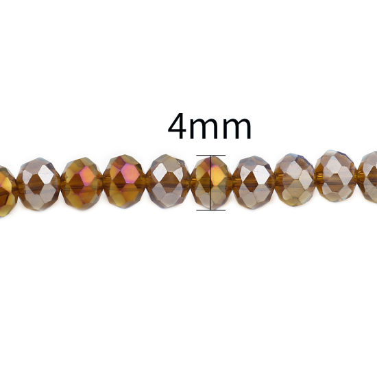 Image de Perles en Verre Rond Ambre Couleur AB à Facettes Placage, Env. 4mm Dia, Trou: 0.9mm, 49.5cm - 48.5cm long, 2 Enfilades (env. 140 Pcs/Enfilade)