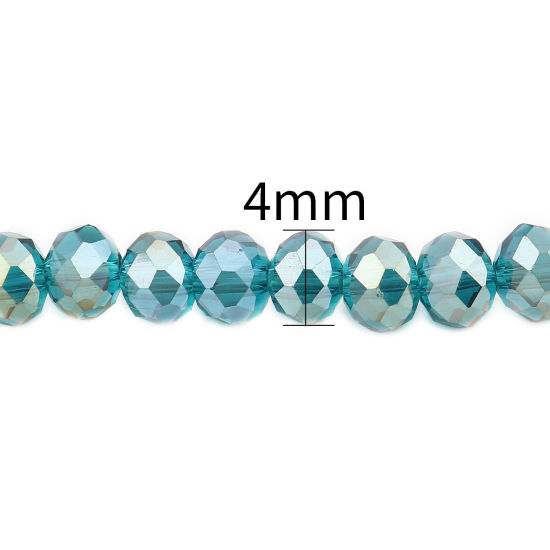 Bild von Glas Perlen Rund Pfauenblau AB Farbe Plattiert Facettiert ca. 4mm D., Loch: 0.9mm, 49.5cm - 48.5cm lang, 2 Stränge (ca. 140 Stück/Strang)