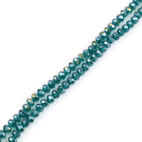 Image de Perles en Verre Rond Vert Couleur AB à Facettes Placage, Env. 4mm Dia, Trou: 0.9mm, 49.5cm - 48.5cm long, 2 Enfilades (env. 140 Pcs/Enfilade)
