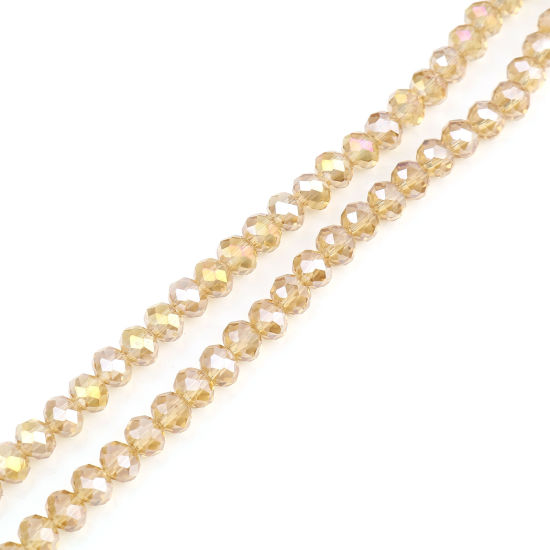 Picture of Glass Beads Round Champagne AB Rainbow Color Plating Faceted About 4mm Dia, Hole: Approx 0.9mm, 49.5cm(19 4/8") - 48.5cm(19 1/8") long, 2 Strands (Approx 140 PCs/Strand)