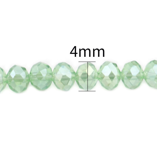 Image de Perles en Verre Rond Vert Clair Couleur AB à Facettes Placage, Env. 4mm Dia, Trou: 0.9mm, 49.5cm - 48.5cm long, 2 Enfilades (env. 140 Pcs/Enfilade)