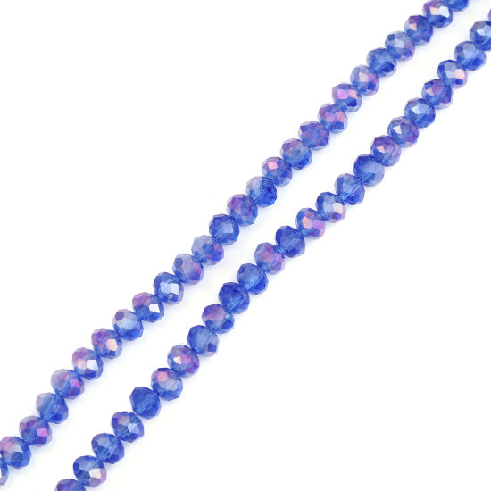 Image de Perles en Verre Rond Bleu Foncé Couleur AB à Facettes Placage, Env. 4mm Dia, Trou: 0.9mm, 49.5cm - 48.5cm long, 2 Enfilades (env. 140 Pcs/Enfilade)