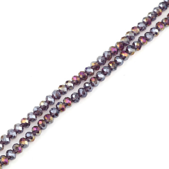 Image de Perles en Verre Rond Violet Couleur AB à Facettes Placage, Env. 4mm Dia, Trou: 0.9mm, 49.5cm - 48.5cm long, 2 Enfilades (env. 140 Pcs/Enfilade)
