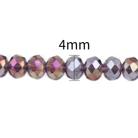Picture of Glass Beads Round Violet AB Rainbow Color Plating Faceted About 4mm Dia, Hole: Approx 0.9mm, 49.5cm(19 4/8") - 48.5cm(19 1/8") long, 2 Strands (Approx 140 PCs/Strand)
