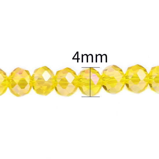Picture of Glass Beads Round Golden Yellow AB Rainbow Color Plating Faceted About 4mm Dia, Hole: Approx 0.9mm, 49.5cm(19 4/8") - 48.5cm(19 1/8") long, 2 Strands (Approx 140 PCs/Strand)