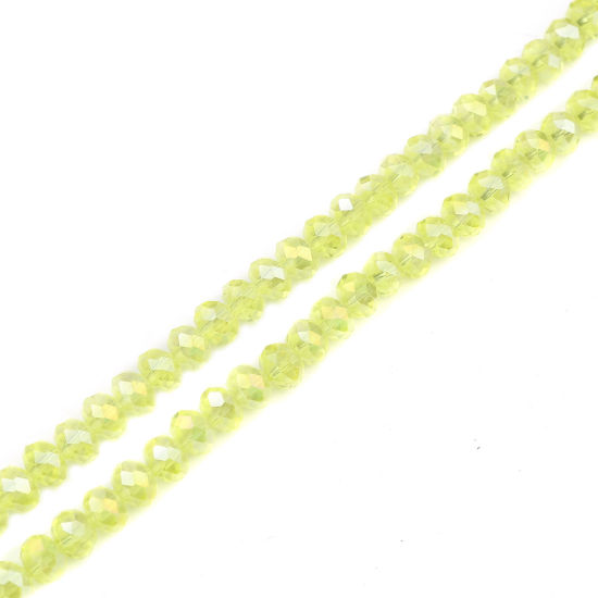 Picture of Glass Beads Round Lemon Yellow AB Rainbow Color Plating Faceted About 4mm Dia, Hole: Approx 0.9mm, 49.5cm(19 4/8") - 48.5cm(19 1/8") long, 2 Strands (Approx 140 PCs/Strand)