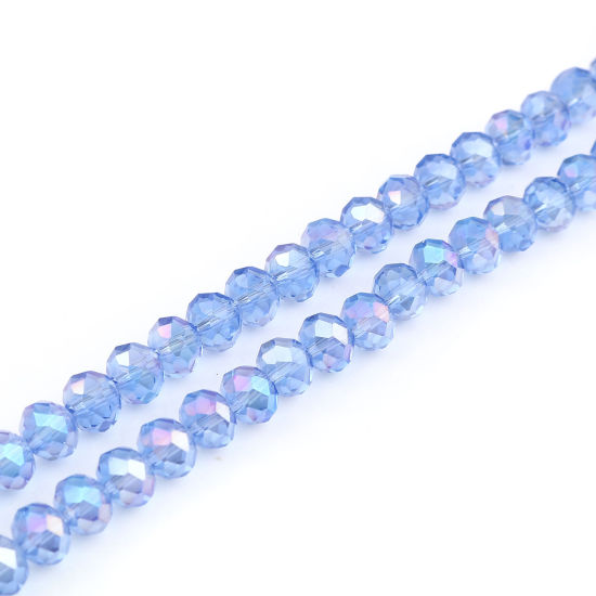Image de Perles en Verre Rond Bleu Clair Couleur AB à Facettes Placage, Env. 4mm Dia, Trou: 0.9mm, 49.5cm - 48.5cm long, 2 Enfilades (env. 140 Pcs/Enfilade)