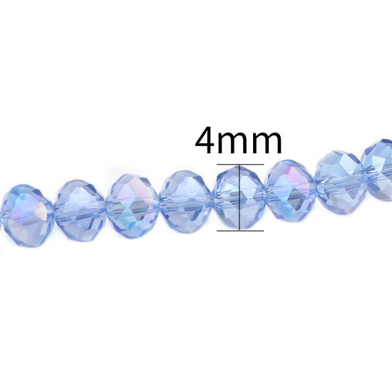 Picture of Glass Beads Round Light Blue AB Rainbow Color Plating Faceted About 4mm Dia, Hole: Approx 0.9mm, 49.5cm(19 4/8") - 48.5cm(19 1/8") long, 2 Strands (Approx 140 PCs/Strand)