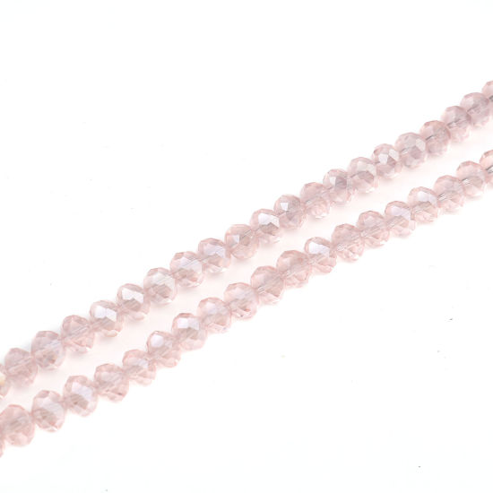 Picture of Glass Beads Round Light Pink AB Rainbow Color Plating Faceted About 4mm Dia, Hole: Approx 0.9mm, 49.5cm(19 4/8") - 48.5cm(19 1/8") long, 2 Strands (Approx 140 PCs/Strand)